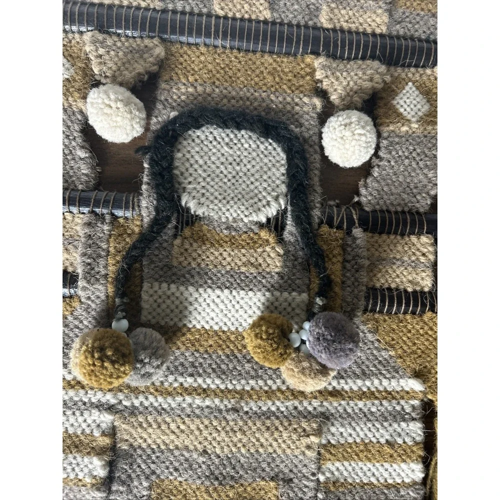 Vintage 70s Handwoven Fiber Art Tapestry Geometric Boho Tassel Wall Hanging 36”